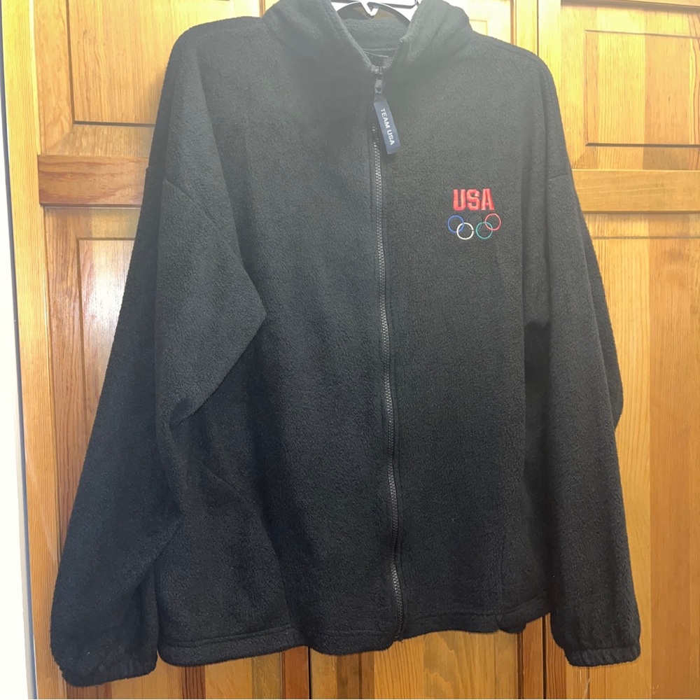 US Olympic Committee Black Full Zip Fleece Jacket Team US Adult XL
